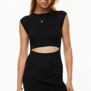 Aritzia Wilfred Free Cut Out Knit Ribbed Midi Mini Dress Black